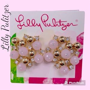 NWT Lilly Pulitzer Pop the Bubbly earrings, pink, gold and clear rhinest…